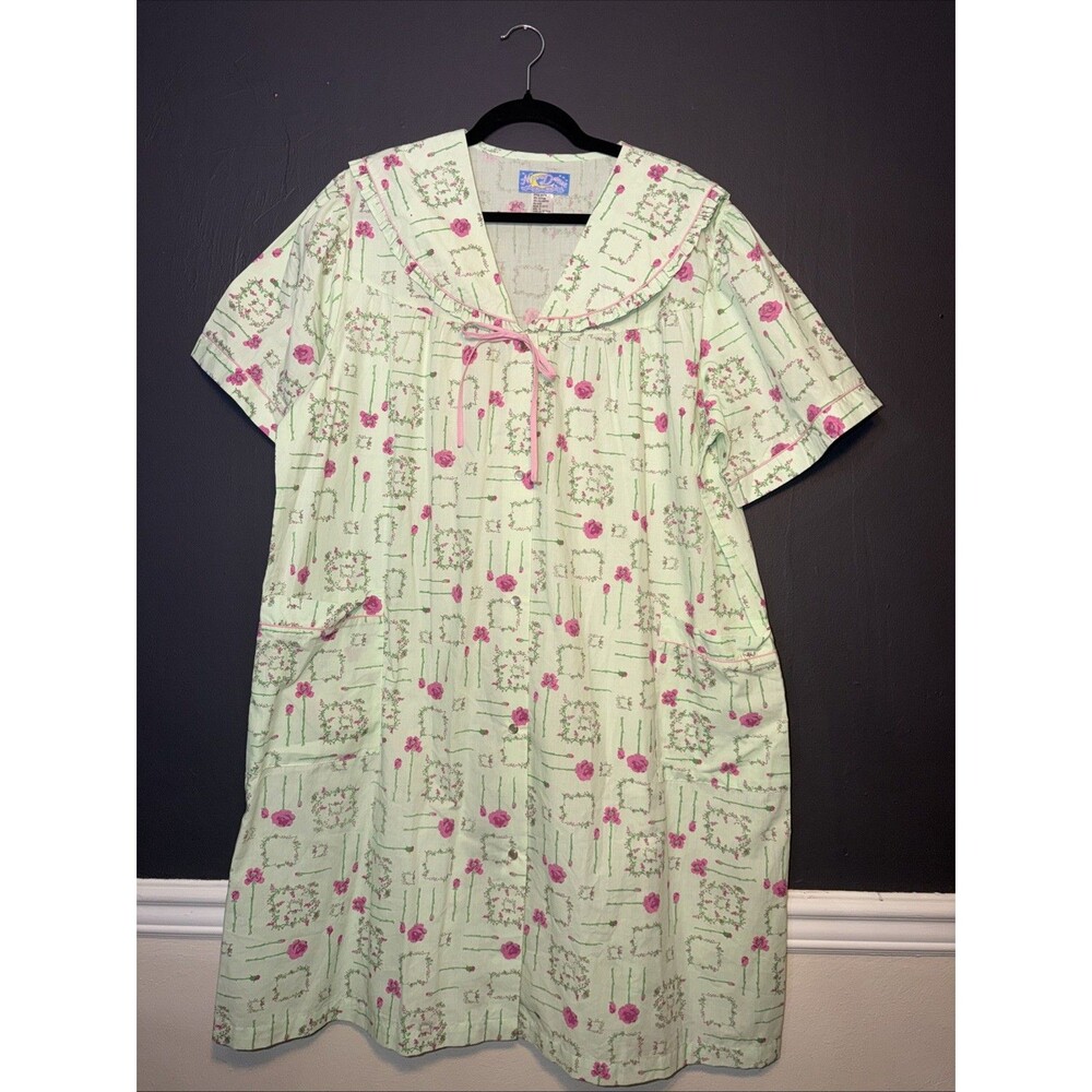 VTG Moon Dance Women's Nightgown Moo Moo 1X Pink Rose Granny Cottagecore